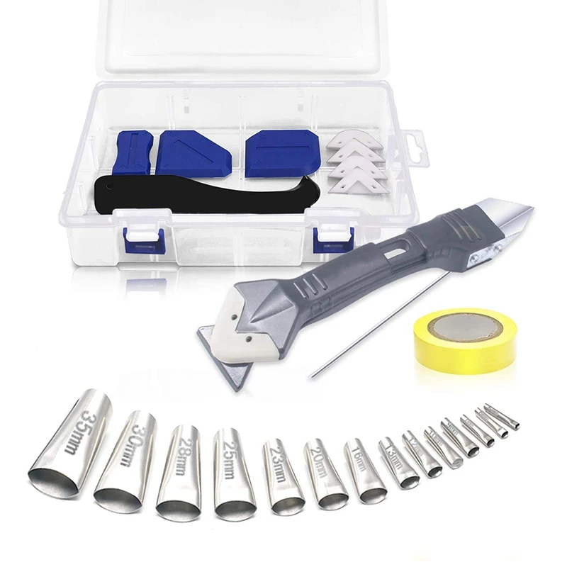 26 Pcs Caulking Tool, Caulking Nozzle Applicator Finishing Tool, 6 in 1 Caulking Tool Kit Silicone Caulking Removal Tool
26 Pcs Caulking Tool, Caulking Nozzle Applicator Finishing Tool, 6 in 1 Caulking Tool Kit Silicone Caulking Removal Tool