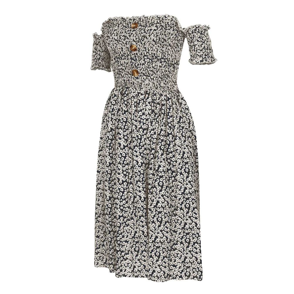 Women's Off Shoulder Dress Short Sleeve Floral Mid Waist Flowy Dress for Party Beach Summer BMF88 
Women's Off Shoulder Dress Short Sleeve Floral Mid Waist Flowy Dress for Party Beach Summer BMF88