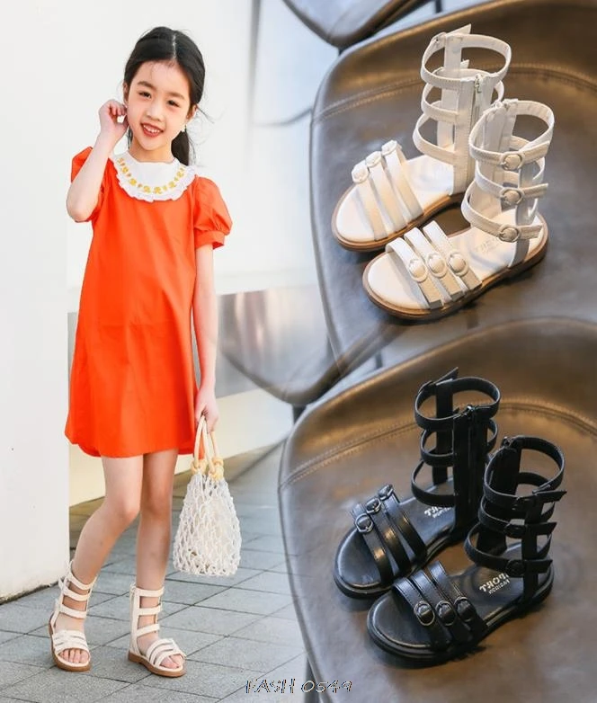 Новые летние детские сандалии в римском стиле Обувь с высоким берцем для девочек