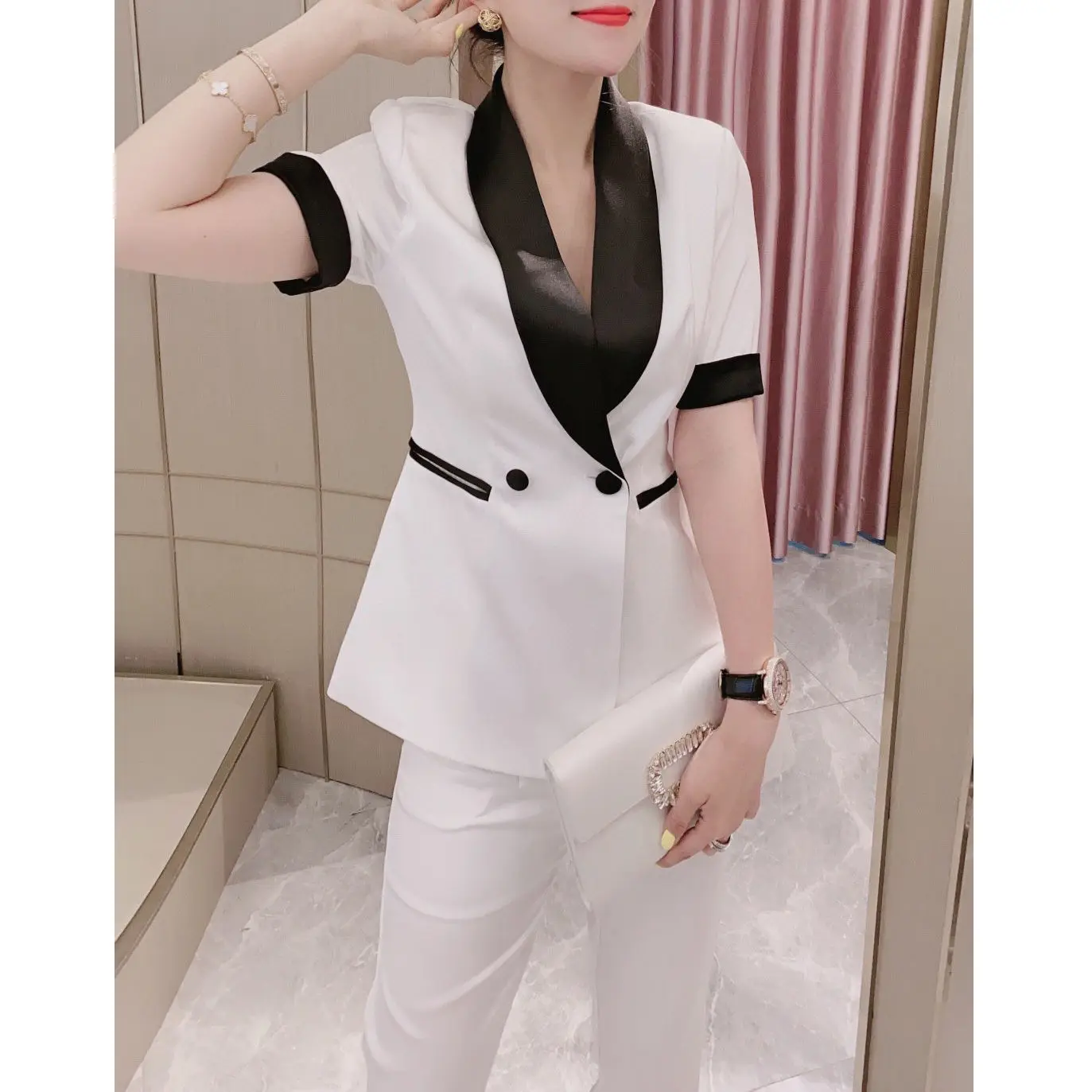 Women 2021 Summer Sets Female Short Sleeve Blazer Jacket + High Waist Suit Pants Casual Fashion 2 Piece Office Lady Suits U212
Women 2021 Summer Sets Female Short Sleeve Blazer Jacket + High Waist Suit Pants Casual Fashion 2 Piece Office Lady Suits U212