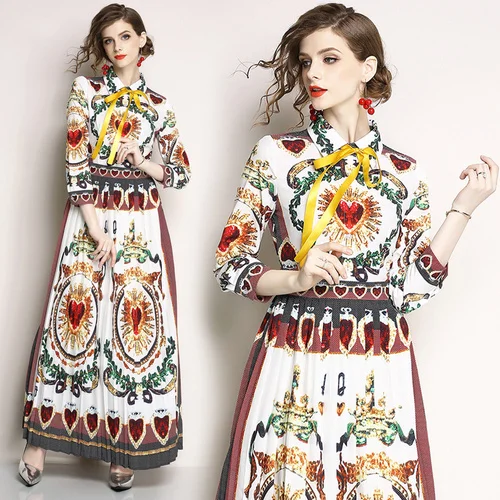 European Station Show Dresses New Style Fashionable Turn-over Collar Loving Printed Long Skirt
European Station Show Dresses New Style Fashionable Turn-over Collar Loving Printed Long Skirt