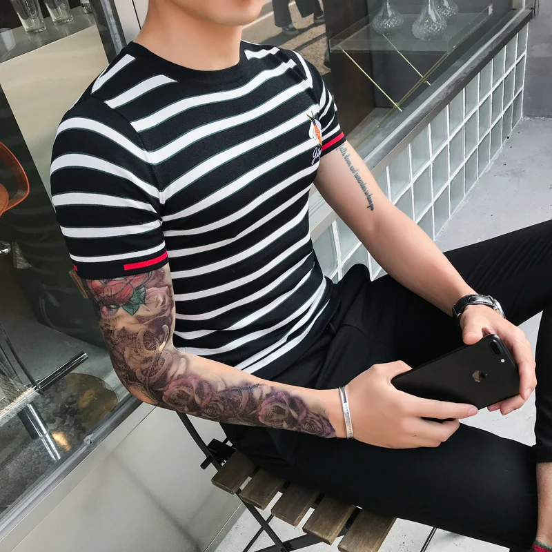 Round Stripe Knitting Neck Tee Shirt Homme Camiseta Masculina Summer Top Streetwear Social Club Outfits Slim Fit T Shirt Men
Round Stripe Knitting Neck Tee Shirt Homme Camiseta Masculina Summer Top Streetwear Social Club Outfits Slim Fit T Shirt Men