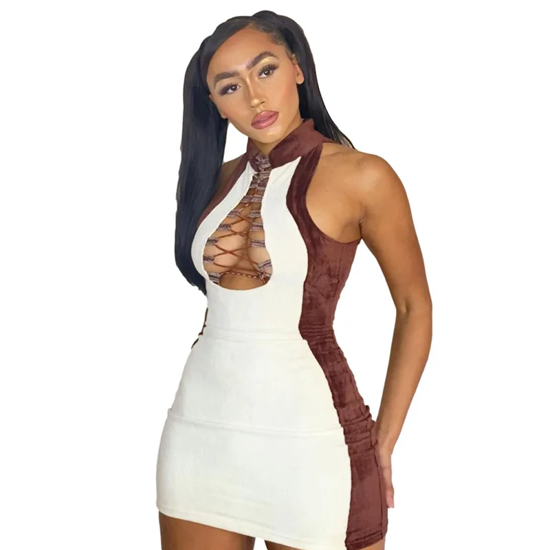Cross Bandage Sexy Women Mini Dress Sleeveless Hollow Out Contrast Color Skinny Short Vestidos Party Casual Retro Elegant Robes
Cross Bandage Sexy Women Mini Dress Sleeveless Hollow Out Contrast Color Skinny Short Vestidos Party Casual Retro Elegant Robes