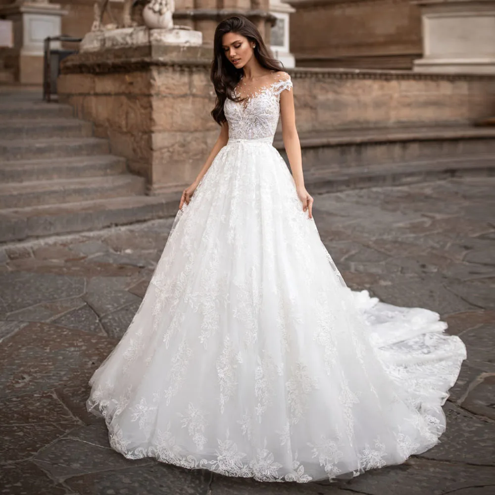 

Бальное платье свадебное платье с круглым вырезом принцесса Vestido De Noiva Иллюзия сзади роскошное платье для свадьбы с рукавом-крылышком