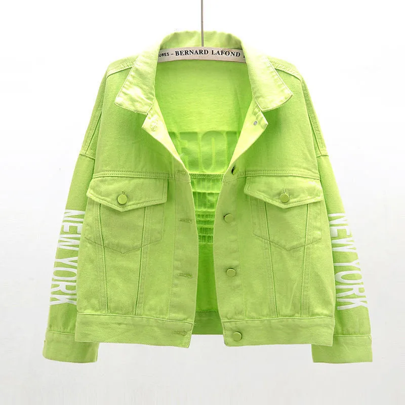 2021 Short Denim Jacket Women Spring Autumn Cotton Student Jeans Outwear Letter print Loose Casual Top Grass-green Orange
2021 Short Denim Jacket Women Spring Autumn Cotton Student Jeans Outwear Letter print Loose Casual Top Grass-green Orange
