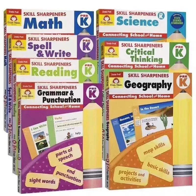 7 volumes of English original Evan-Moor Skill Sharpeners Pre K Kindergarten Enlightenment Education Storybook
7 volumes of English original Evan-Moor Skill Sharpeners Pre K Kindergarten Enlightenment Education Storybook