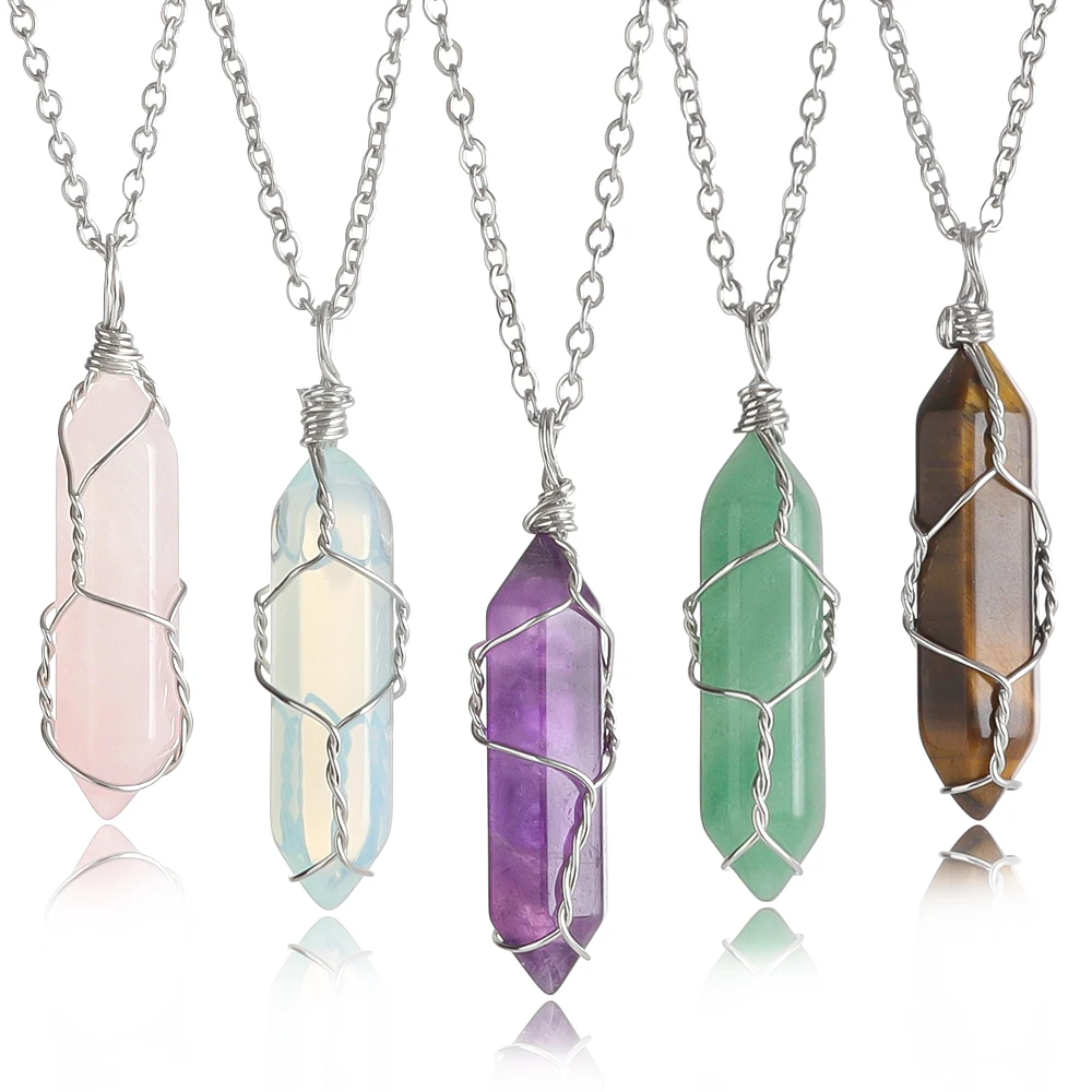 

1pcs Natural Hexagonal Crystal Pendant Necklace For Women Girl Reiki Healing Chakra Necklace Wire Wrapped Gemstone Quartz Stone