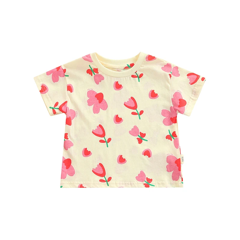 Lovely Little Girl Floral T-shirt, Flower Printed Short Sleeve Round Neck Tops for Summer Spring, Kids Clothing
Lovely Little Girl Floral T-shirt, Flower Printed Short Sleeve Round Neck Tops for Summer Spring, Kids Clothing