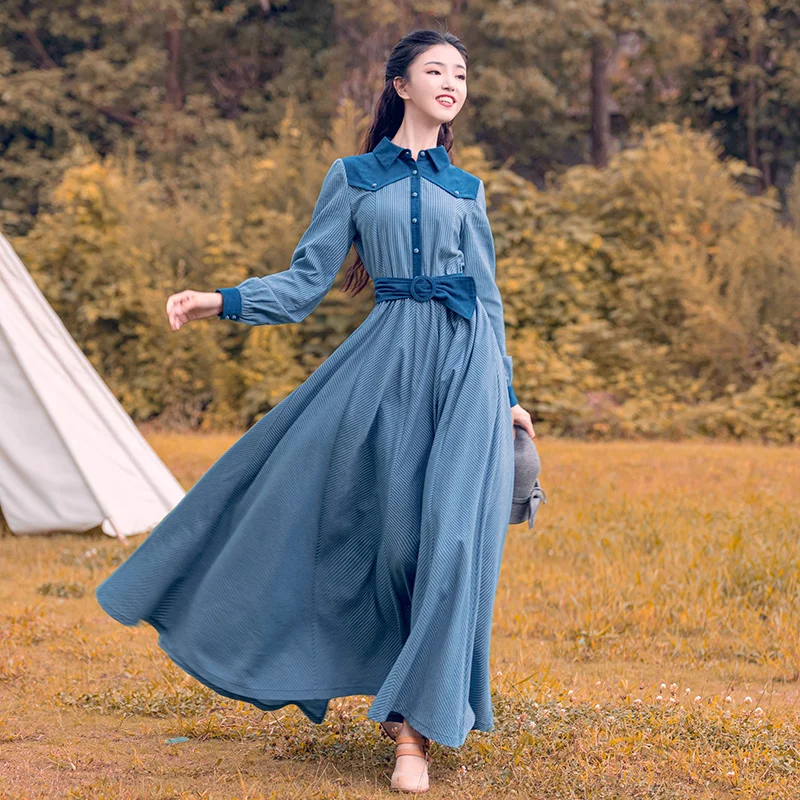 Free Shipping New Boshow Autumn Vintage Long Maxi Long Lantern Sleeve Dress High Waist Turn Down Collar Cotton Corduroy Stripe
Free Shipping New Boshow Autumn Vintage Long Maxi Long Lantern Sleeve Dress High Waist Turn Down Collar Cotton Corduroy Stripe