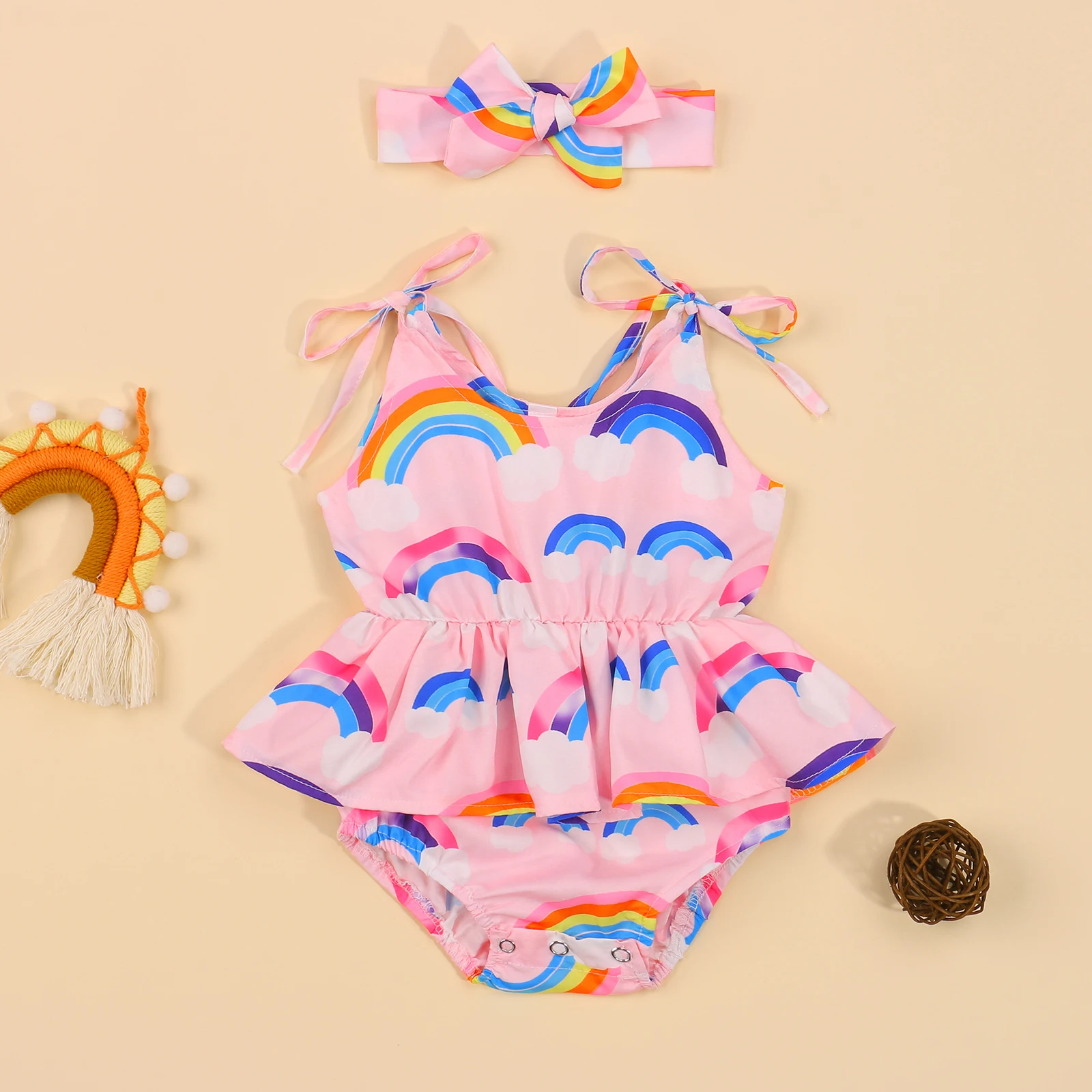 Newborn Baby Girls Ruffle Sleeveless Rainbow Printed Romper Jumpsuit Outfits Set 0-24M Cotton Romper Summer Jumpsuit Headband
Newborn Baby Girls Ruffle Sleeveless Rainbow Printed Romper Jumpsuit Outfits Set 0-24M Cotton Romper Summer Jumpsuit Headband
