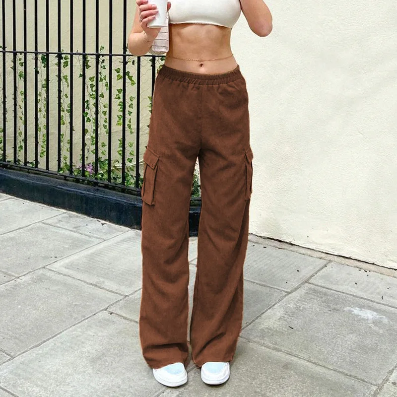Autumn Women Casual Retro Y2K Elastic Waist Cargo Pants Female Ladies Brown Loose Solid Color Straight-leg Trousers with Pockets
Autumn Women Casual Retro Y2K Elastic Waist Cargo Pants Female Ladies Brown Loose Solid Color Straight-leg Trousers with Pockets