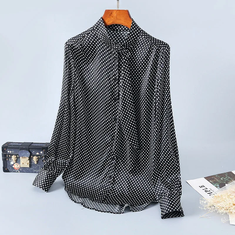 New silk shirt single breasted dot printed silk shirt femininity fashion cardigan long sleeve top women s wear
New silk shirt single breasted dot printed silk shirt femininity fashion cardigan long sleeve top women s wear