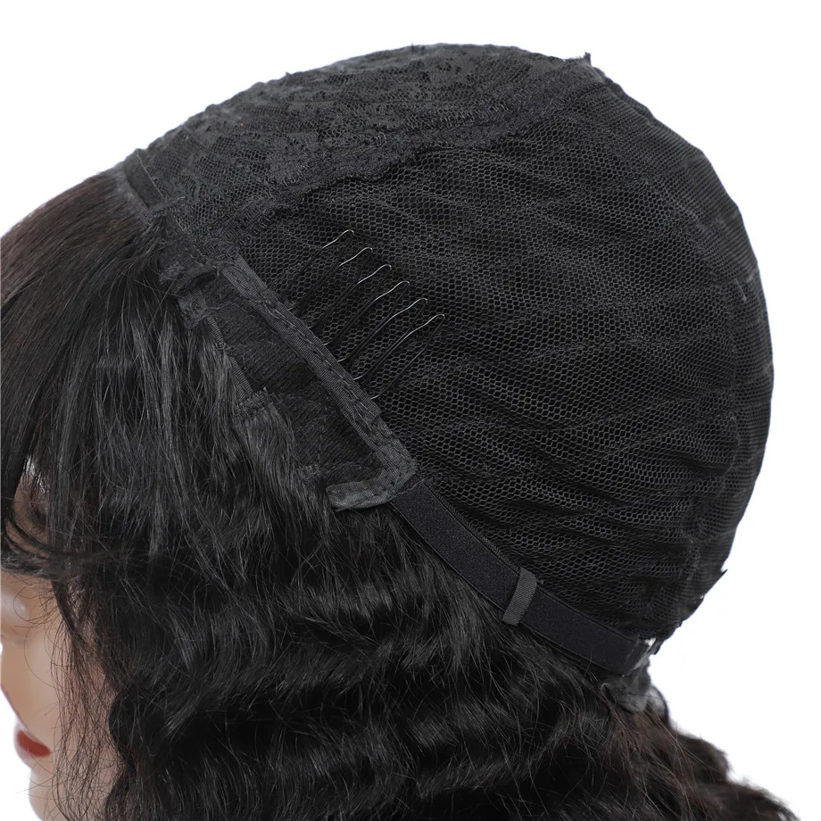 Глубокая волна человеческих волос парики с челкой бразильский парик взрыва для