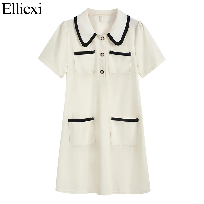 Elliexi French Casual Women Dress Summer Short Sleeve Patchwork Turn Down Collar Loose Dresses Elegant Knit Ladies Knee Vestidos
Elliexi French Casual Women Dress Summer Short Sleeve Patchwork Turn Down Collar Loose Dresses Elegant Knit Ladies Knee Vestidos