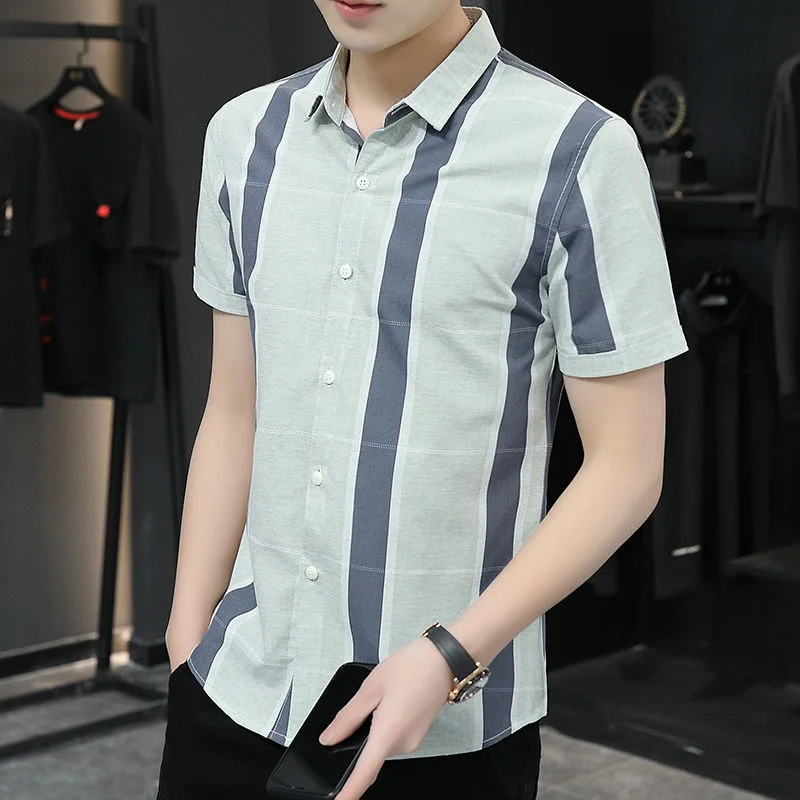 Short Sleeve Summer New Men's Shirt Trend Slim Stripe Casual Korean Office Business Package Mail Fashion Loose 2021 Cotton
Short Sleeve Summer New Men's Shirt Trend Slim Stripe Casual Korean Office Business Package Mail Fashion Loose 2021 Cotton