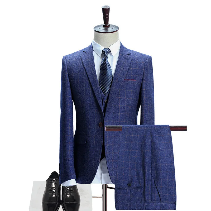(Jacket + Pants + Vest) Men's Blue Plaid Suit Men's Slim Wedding Groom Dress Men's Business Casual Formal Suit 3 Piece Set
(Jacket + Pants + Vest) Men's Blue Plaid Suit Men's Slim Wedding Groom Dress Men's Business Casual Formal Suit 3 Piece Set