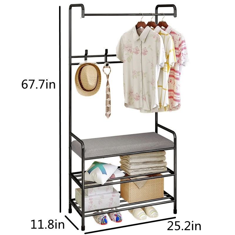 Metal Floor-Standing Hanging Clothes Rack Coat Rack With Comfortable Cushion Simple Clothes Hanger Rack Storage Shelf for Home
Metal Floor-Standing Hanging Clothes Rack Coat Rack With Comfortable Cushion Simple Clothes Hanger Rack Storage Shelf for Home