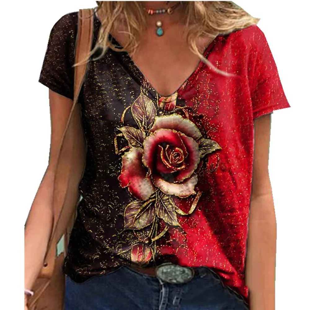Vintage Roes Flower Printed Short Sleeve Tops Women's Summer V Neck Sexy T-Shirt Large Sized Pullovers Streetwear Oversized 3XL
Vintage Roes Flower Printed Short Sleeve Tops Women's Summer V Neck Sexy T-Shirt Large Sized Pullovers Streetwear Oversized 3XL