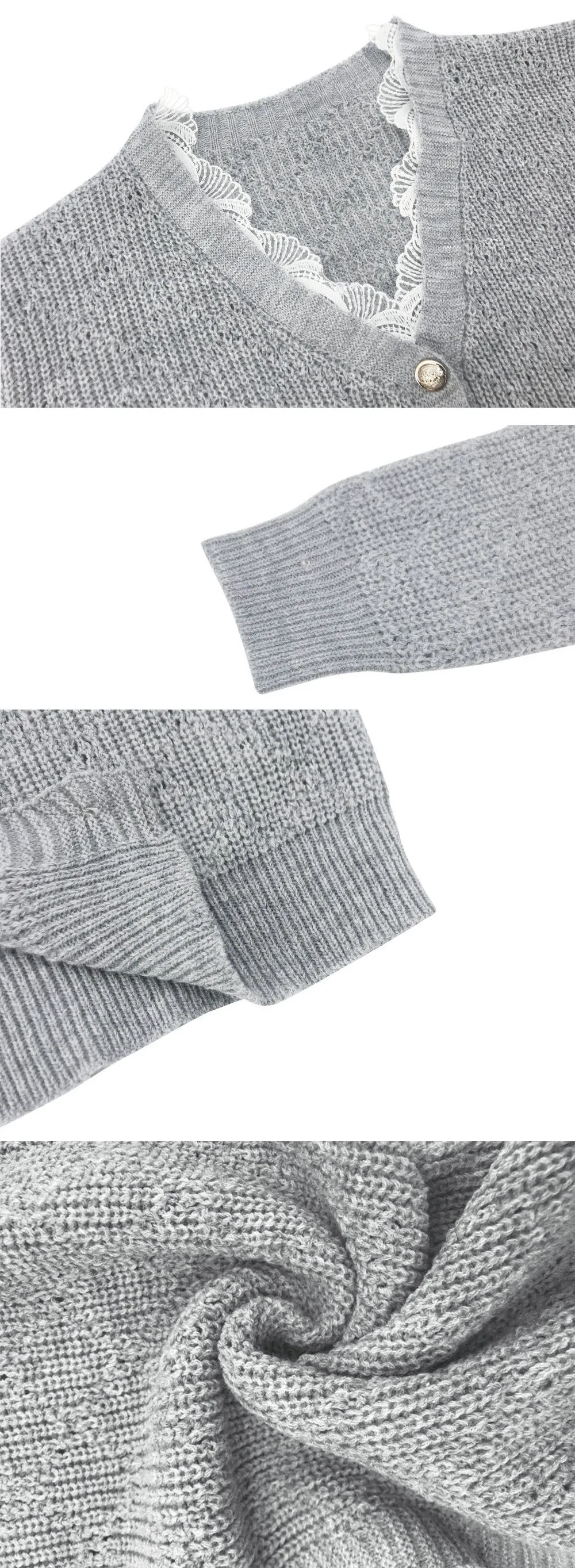 Autumn/Winter Women Sweater Solid Color Knitted Tops Single Breasted Design Lace Edge V-Neck Long Sleeve Casual Loose Cardgians 
Autumn/Winter Women Sweater Solid Color Knitted Tops Single Breasted Design Lace Edge V-Neck Long Sleeve Casual Loose Cardgians