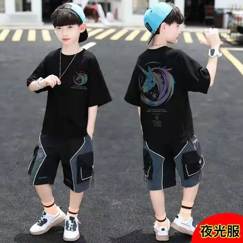 Summer Children Sets Uniforms Boys Two Piece Sports Fitness Gym Big Kids Youth Training Suits Casual Reflective T Shirts+shorts
Summer Children Sets Uniforms Boys Two Piece Sports Fitness Gym Big Kids Youth Training Suits Casual Reflective T Shirts+shorts