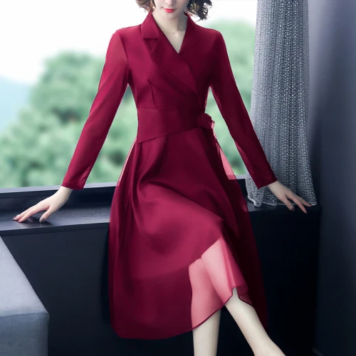 2021 Spring Summer Long Sleeve Dress Vintage Empire V-neck Dresses Woman Party Night Designer Sashes Tie Wine Red Middle Aged 
2021 Spring Summer Long Sleeve Dress Vintage Empire V-neck Dresses Woman Party Night Designer Sashes Tie Wine Red Middle Aged