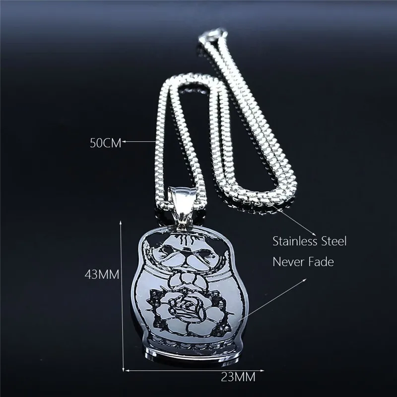 2021 Matryoshka Pug Stainless Steel Chain Necklace for Women/Men Silver Color Pendant Necklace Jewelry collares mujer N4084S02
2021 Matryoshka Pug Stainless Steel Chain Necklace for Women/Men Silver Color Pendant Necklace Jewelry collares mujer N4084S02