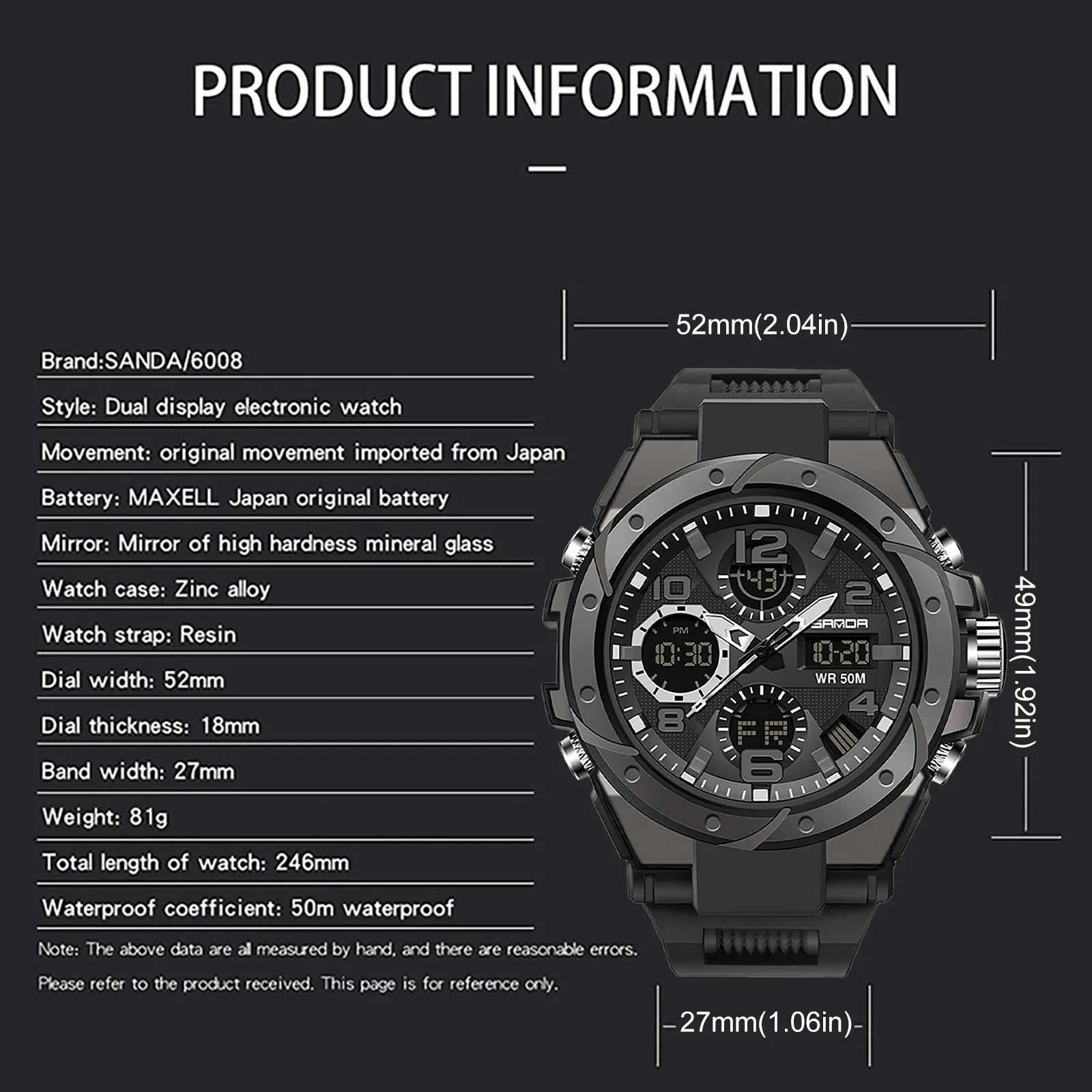 Sports Series Creative Multifunctional Dual Movement Led Digital Men's Watch Men's Quartz Watch Men's Digital Watch Men's Watch
Sports Series Creative Multifunctional Dual Movement Led Digital Men's Watch Men's Quartz Watch Men's Digital Watch Men's Watch