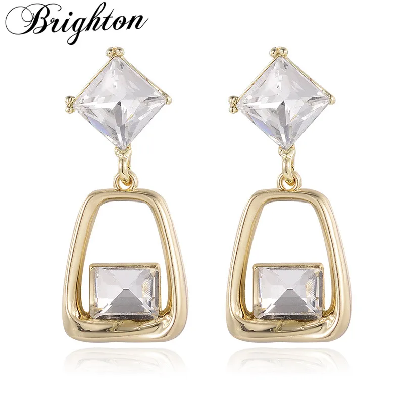 

Brighton Luxury Square Cubic Zircon Drop Dangle Earrings For Women Party Geometric Metal Brincos Fashion Jewelry Bridal Gift