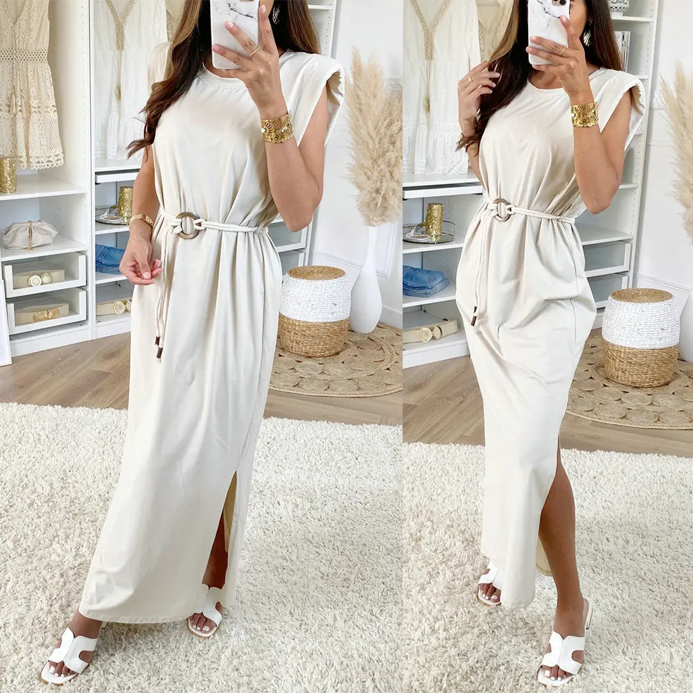 Elegant Sleeveless Women Maxi Summer Dress 2020 Casual Self Lace Up Belt Slim Waist O Neck Split White Long Dresses
Elegant Sleeveless Women Maxi Summer Dress 2020 Casual Self Lace Up Belt Slim Waist O Neck Split White Long Dresses