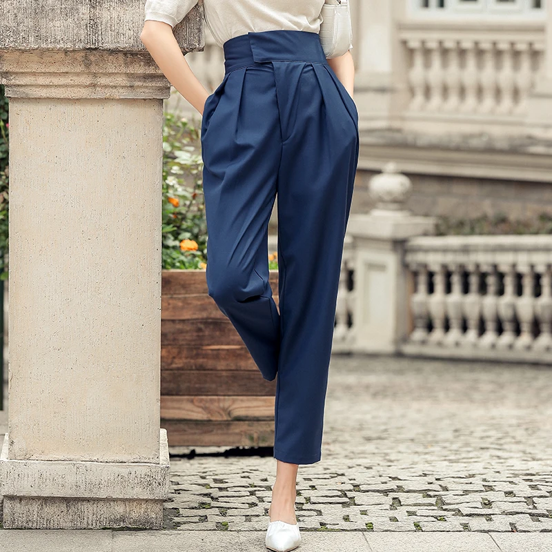 New Arrivals Korean Fashion Harem Pants 2021 Summer Pleated High Waist Loose Office Lady Ankle-Length Women's Pants Blue Bottoms
New Arrivals Korean Fashion Harem Pants 2021 Summer Pleated High Waist Loose Office Lady Ankle-Length Women's Pants Blue Bottoms