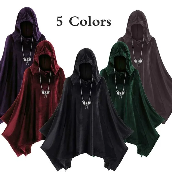 

Gothic Cosplay Costume Devil Capes Unisex Adult Halloween Velvet Mask Cloak Cape Hooded Medieval Costume Wizard Witch Vampire