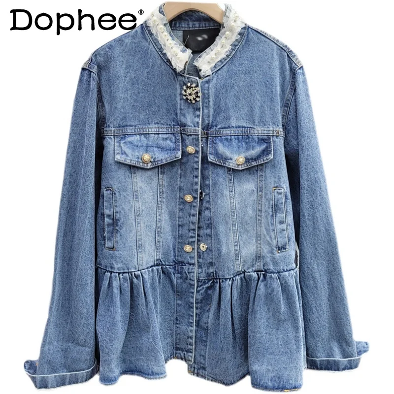 European Style Fashion Stand Collar Jeans Coat Spring New Beaded Long Sleeve Denim Jacket Loose Elegant Short Coat for Women
European Style Fashion Stand Collar Jeans Coat Spring New Beaded Long Sleeve Denim Jacket Loose Elegant Short Coat for Women