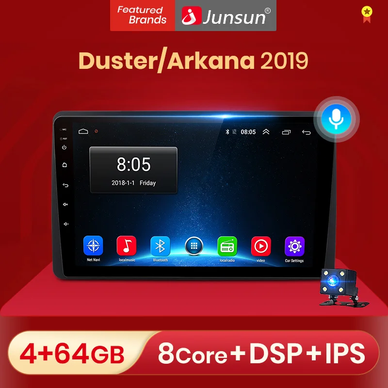 Автомагнитола Junsun V1 2 + 32 ГБ Android 10 0 DSP мультимедийный видеоплеер для Renault Duster Arkana 2019
