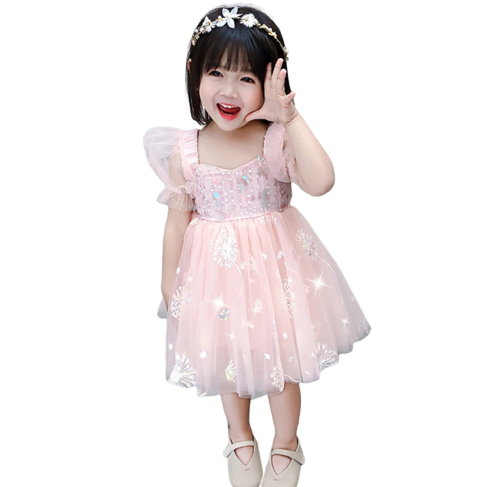 New Baby Floral Sequin Square Collar Short Sheer Sleeves Gauze Skirt For Little Girls 2-7 Years Summer Princess Pink Dress Cute
New Baby Floral Sequin Square Collar Short Sheer Sleeves Gauze Skirt For Little Girls 2-7 Years Summer Princess Pink Dress Cute