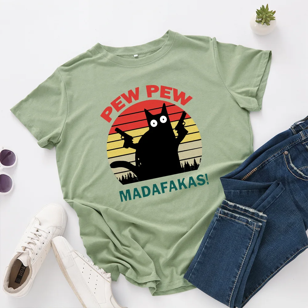Plus Size Women T-Shirt S-5XL 100% Cotton Women's Black Cat Pew Pew Madafakas T-Shirt Girl Funny Cat Gangster With Gun Clothes
Plus Size Women T-Shirt S-5XL 100% Cotton Women's Black Cat Pew Pew Madafakas T-Shirt Girl Funny Cat Gangster With Gun Clothes