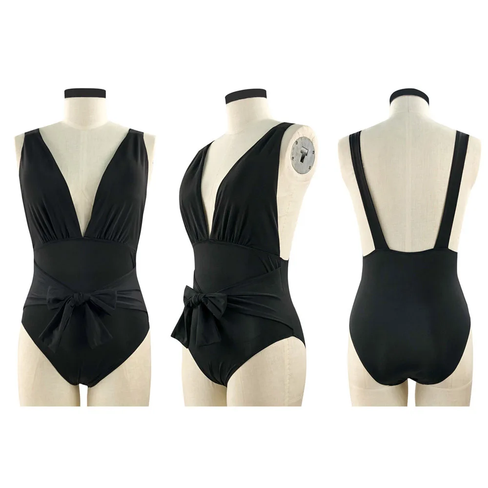 Oversize Slim Waist Lace-up One-piece Swimsuit Solid Color Deep V-Neck Backless Bandage Swimwear Women Summer Beach Bather Suits
Oversize Slim Waist Lace-up One-piece Swimsuit Solid Color Deep V-Neck Backless Bandage Swimwear Women Summer Beach Bather Suits