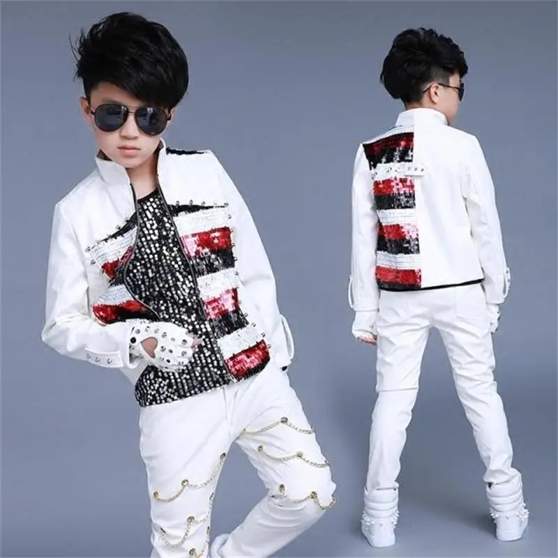 New children's performance clothing sequins long-sleeved stage costumes drums red and white stitching long-sleeved jacket
New children's performance clothing sequins long-sleeved stage costumes drums red and white stitching long-sleeved jacket