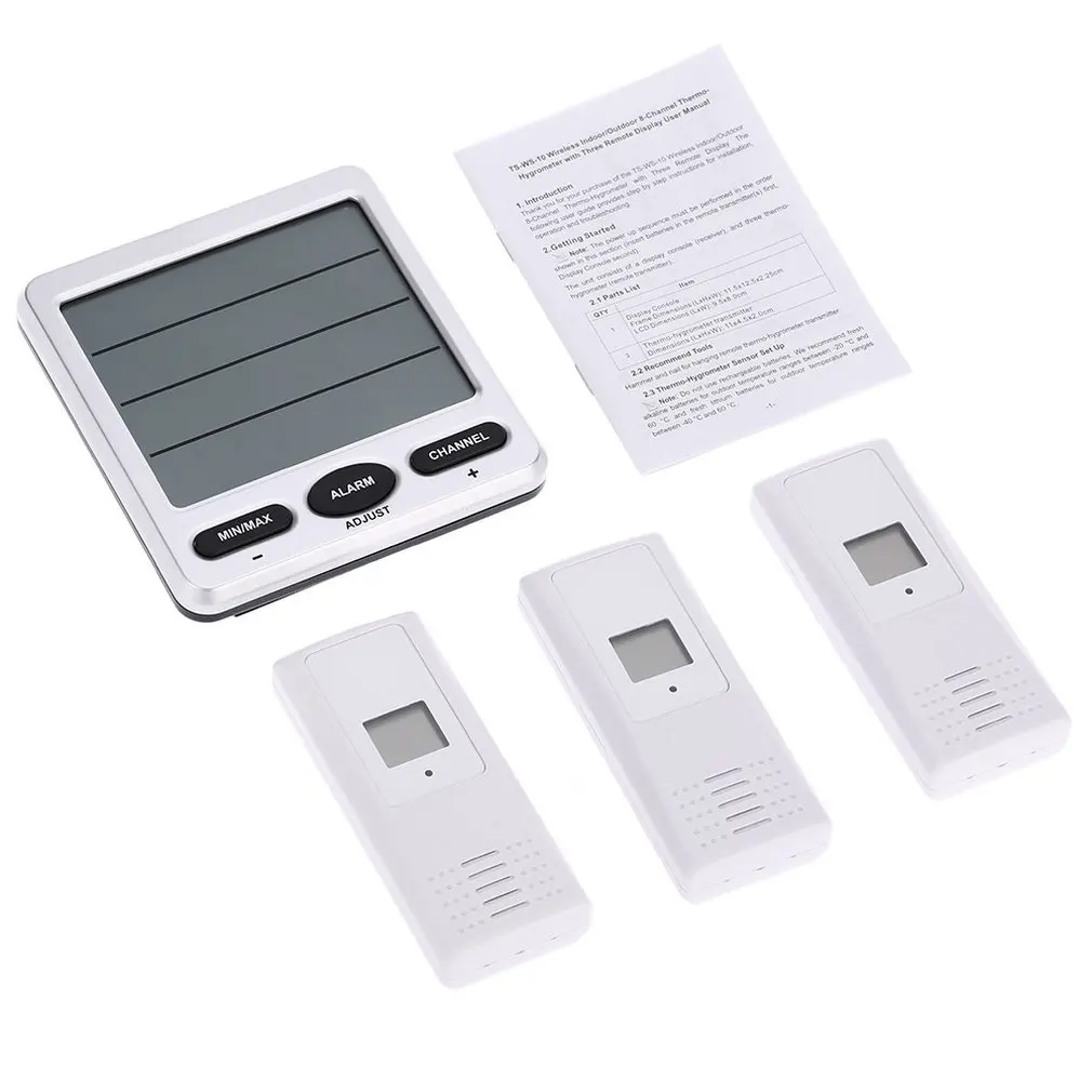 radio thermometer with 3 thermo-hygrometers radio sensors humidity LCD display min / max thermometer and hygrometer 
radio thermometer with 3 thermo-hygrometers radio sensors humidity LCD display min / max thermometer and hygrometer