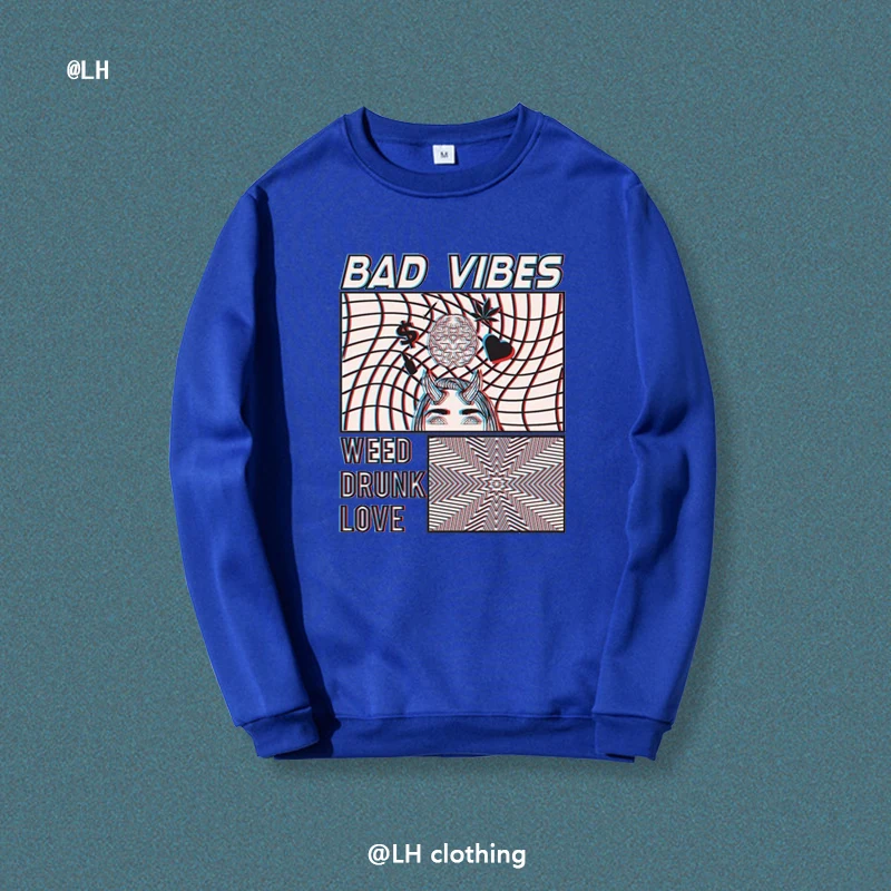 BAD VIBES funny punk print crew neck sweatshirt men's and women's streetwear personality trend hip-hop hip-hop pullover men's sw
BAD VIBES funny punk print crew neck sweatshirt men's and women's streetwear personality trend hip-hop hip-hop pullover men's sw