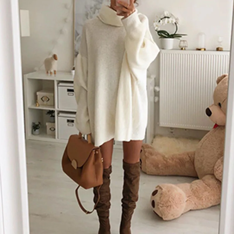 Spring Women Turtleneck Long Sleeve Warm Sweater Mini Dress Elegant Solid Knitted Pullover Dress Office Lady Style Loose Vestido
Spring Women Turtleneck Long Sleeve Warm Sweater Mini Dress Elegant Solid Knitted Pullover Dress Office Lady Style Loose Vestido