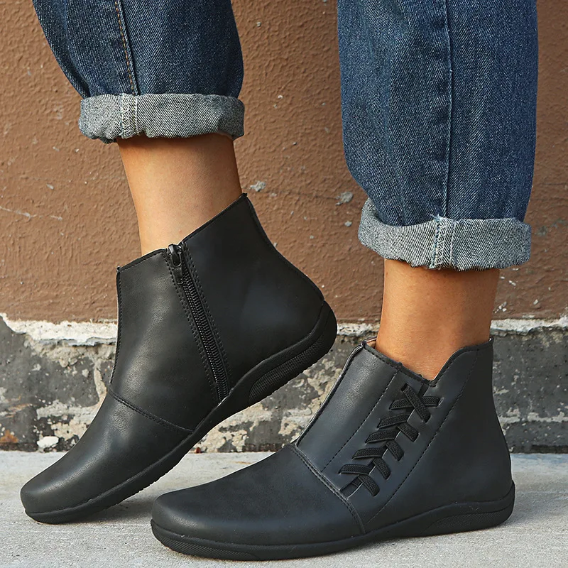 Women Leather Ankle Boots 2020 Women's Comfortable Flats Woman Stripe Zip Short Boots Ladies Casual Footwear Shoe Plus Size 65lk
Women Leather Ankle Boots 2020 Women's Comfortable Flats Woman Stripe Zip Short Boots Ladies Casual Footwear Shoe Plus Size 65lk