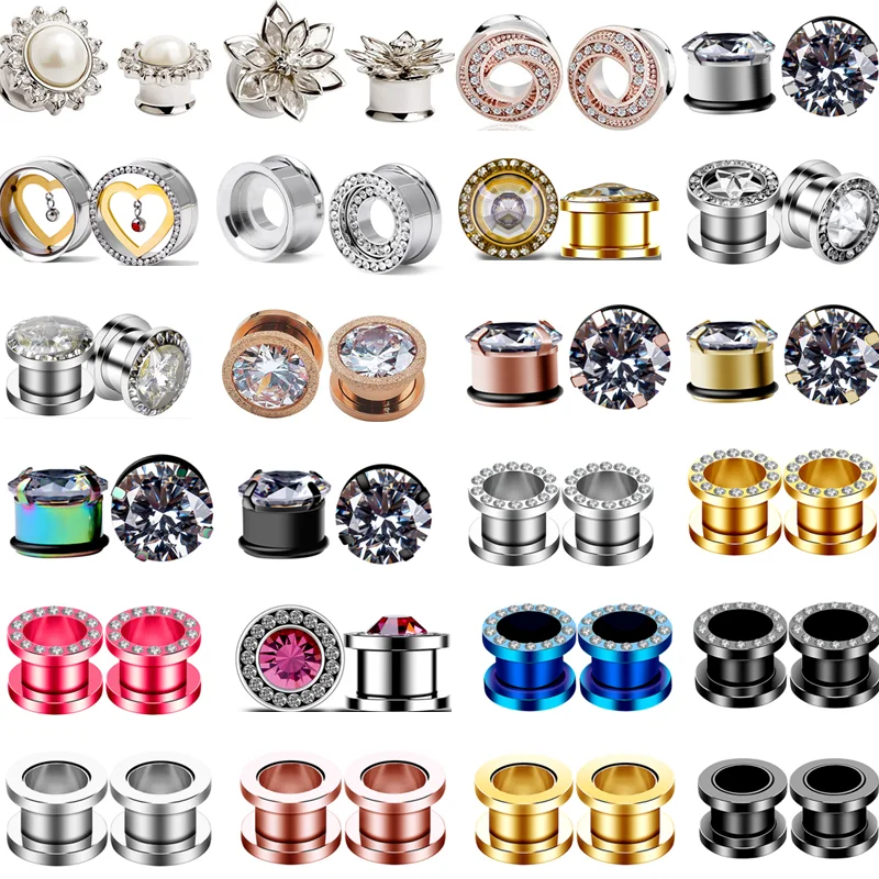 

2PCS Stainelss Steel 3-20mm Flower Ear Gauge Plug Tunnels Flesh Skull Ear Strecher Expander Saddle Piercing Oreja Dilataciones