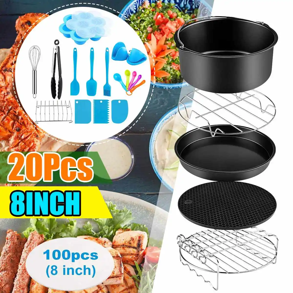 20PCS 8 Inch Air Fryer Accessories for 4.2QT 4.5QT 5.3QT 5.5QT 5.8QT Baking Basket Pizza Plate Grill Pot Kitchen Cooking Tool
20PCS 8 Inch Air Fryer Accessories for 4.2QT 4.5QT 5.3QT 5.5QT 5.8QT Baking Basket Pizza Plate Grill Pot Kitchen Cooking Tool