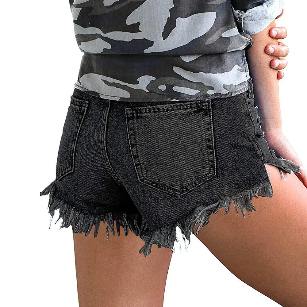 

Women'S Denim Jean Shorts Mid Rise Shorts Frayed Raw Hem Ripped Casual Shorts Summer Clothes For Women Black Short Sexy #30