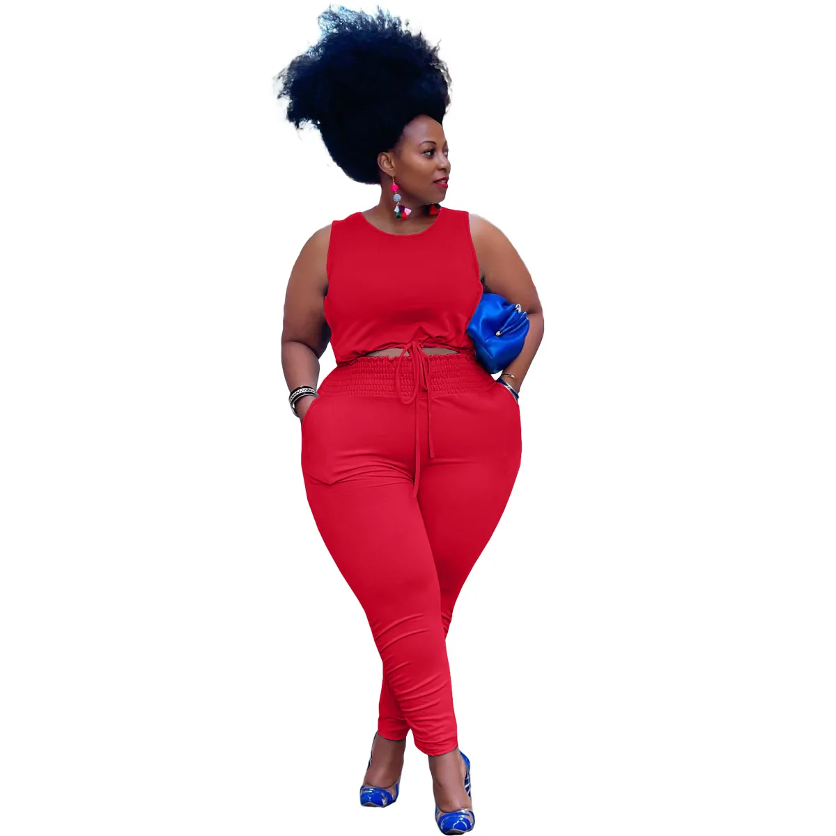 Plus Size Two Piece Women's Clothes Custom Sexy Sleeveless Round Neck Fashion High Waist Pleated Solid Color Casual Loose Suit
Plus Size Two Piece Women's Clothes Custom Sexy Sleeveless Round Neck Fashion High Waist Pleated Solid Color Casual Loose Suit