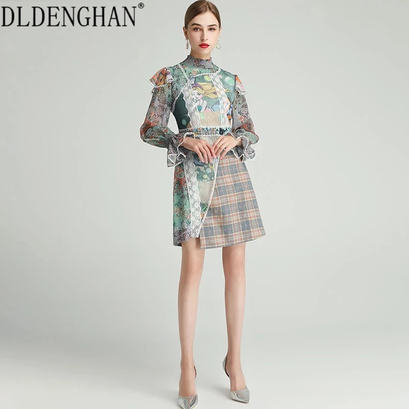 DLDENGHAN Fashion Cartoons Print Dress Women's Flare Sleeve Ruffles Plaid Patchwork Mini Dresses Designer Spring New
DLDENGHAN Fashion Cartoons Print Dress Women's Flare Sleeve Ruffles Plaid Patchwork Mini Dresses Designer Spring New