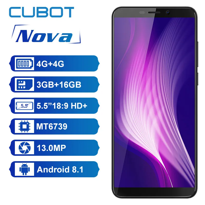 Оригинальный Cubot Nova 3 ГБ 16 Android 8 1 18:9 полный экран 5 дюйма MT6739 четырехъядерный