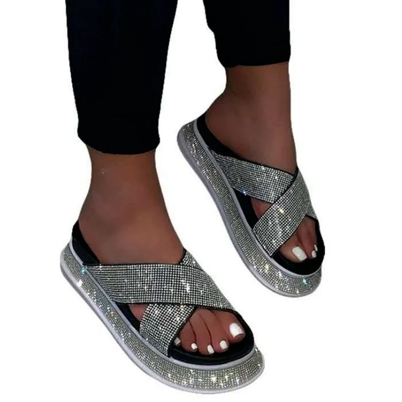 OLOMM Fashion Ladies Sandals Summer Outdoor Lightweight Rhinestone Back Strap Sandals Ladies Platform Flat Shoes Black Non-slip
OLOMM Fashion Ladies Sandals Summer Outdoor Lightweight Rhinestone Back Strap Sandals Ladies Platform Flat Shoes Black Non-slip