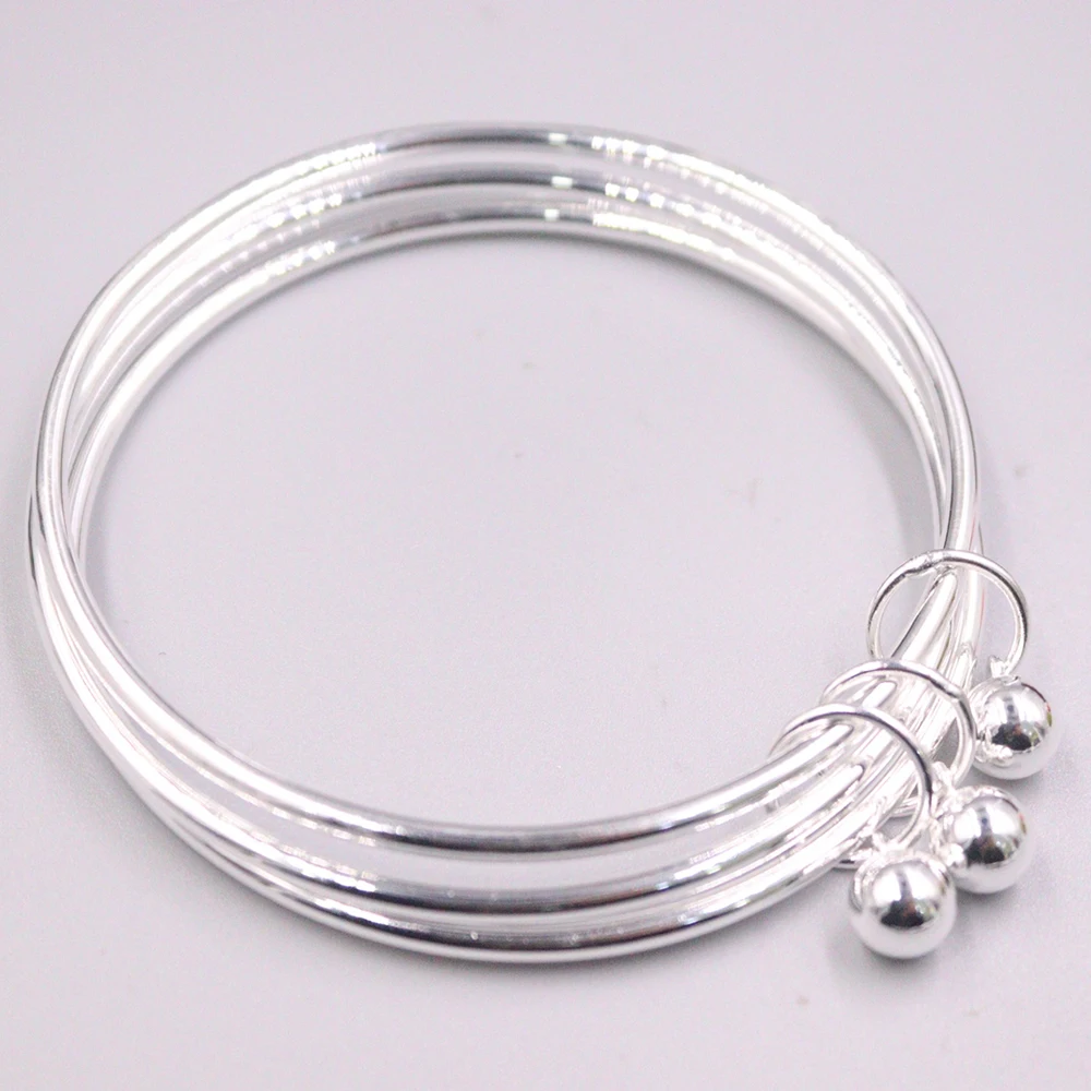 Free Shipping S999 Fine Silver Bangle Women Luck Little Beads Charm with Three Pieces Smooth Bangle 60mm 6mmW 31-32g 
Free Shipping S999 Fine Silver Bangle Women Luck Little Beads Charm with Three Pieces Smooth Bangle 60mm 6mmW 31-32g