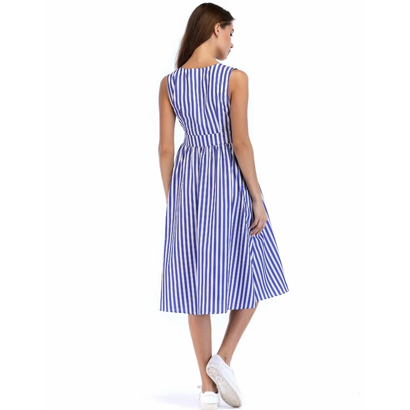 Mandylandy Dress Summer Fashion Sleeveless V-neck High Waist Pocket Beach Dress Women's Casual Striped Slim Button Dress
Mandylandy Dress Summer Fashion Sleeveless V-neck High Waist Pocket Beach Dress Women's Casual Striped Slim Button Dress
